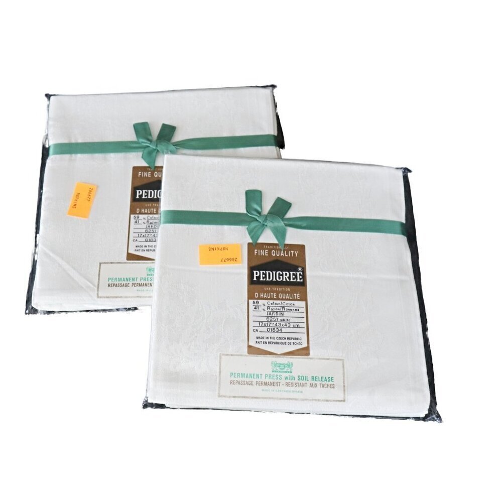 8 Vintage Damask White Napkins Pedigree NOS